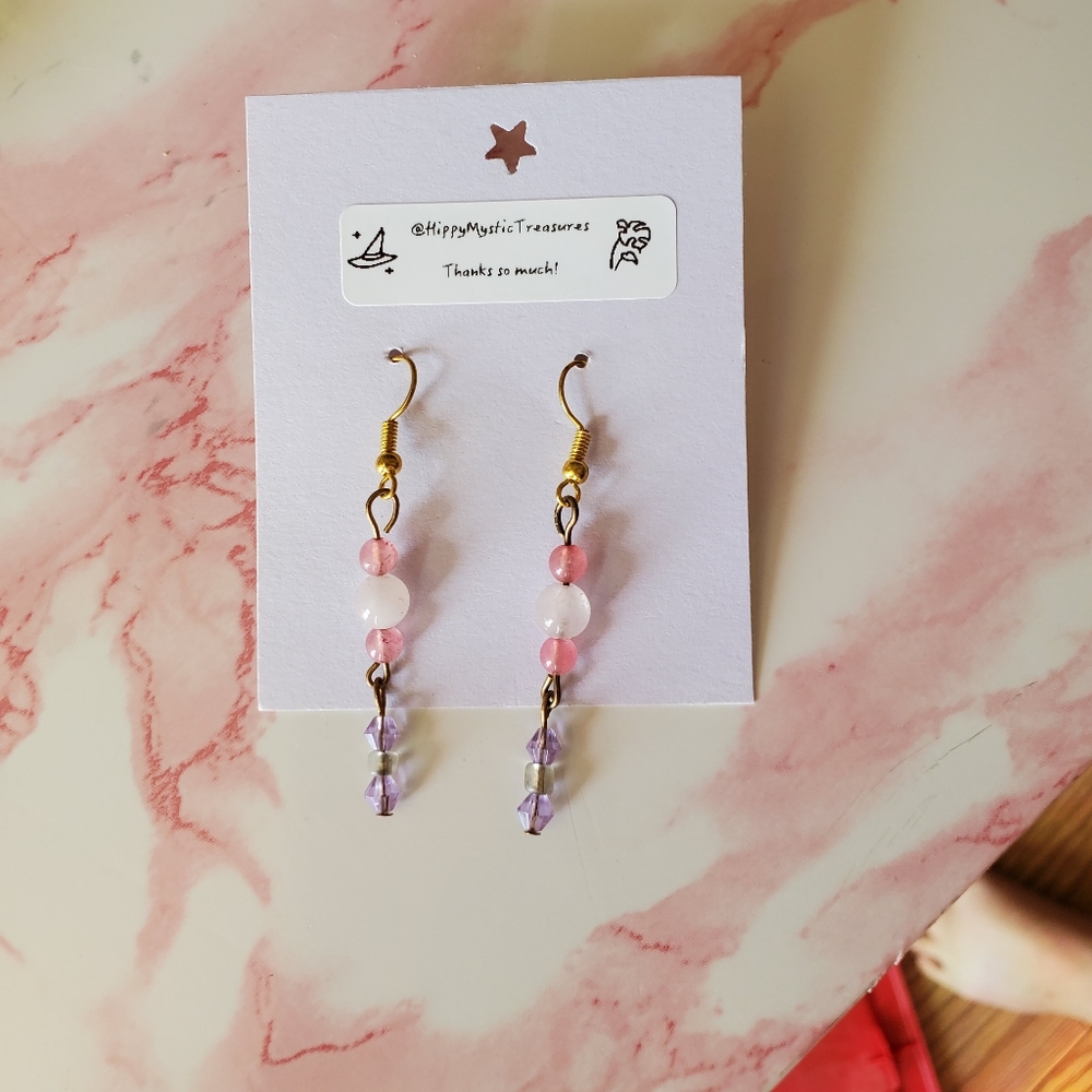 Pink Bead & Rose Quartz Beaded Drop Earrings